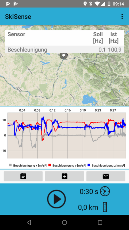 Figure 3: Screenshot of SkiSense App for data collection in the field, Salzburg Research.