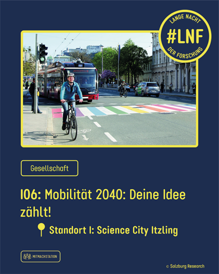 Station 06: IdeaSpace lädt dazu ein, Ideen für die Mobilität der Zukunft in Salzburg einzubringen, andere Vorschläge zu entdecken und gemeinsam über Lösungen bis 2040 abzustimmen.