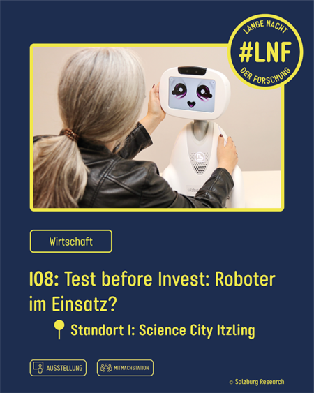 Station 08: Das Konzept „Test before Invest“ des EDIH „Crowd in Motion“ zeigt am Beispiel des sozialen Roboters Buddy, wie digitale Technologien vor einer Anschaffung realitätsnah als Info-Point oder Guide getestet werden können.