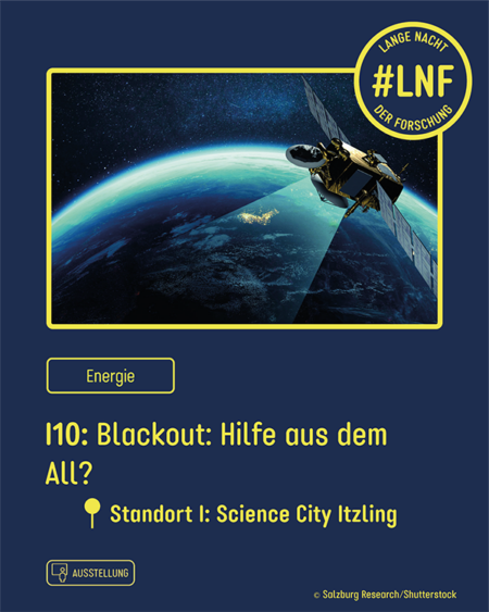 Station 10: Eine Demonstration von Salzburg Research zeigt, wie Satellitenkommunikation beim Neustart des Stromnetzes nach einem Blackout unterstützen und den Wiederaufbau stabiler Energieversorgung beschleunigen kann.