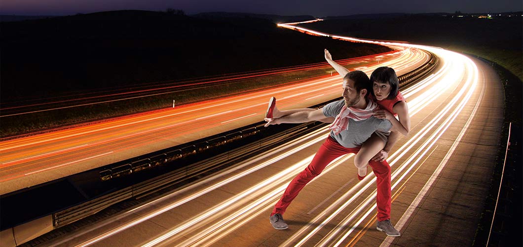 Dancers on a motorway