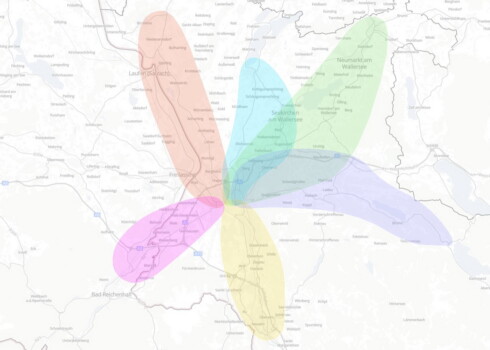 Screenshot vom MUST-Dashboard: Übersicht über die 6 Pendelkorridore (c) Salzburg Research, Kartendaten: OpenStreetMap